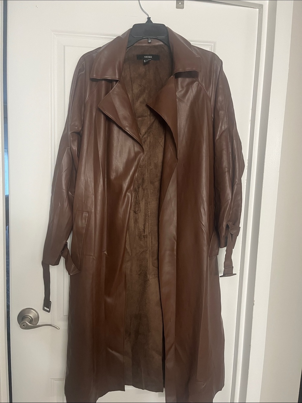 Forever 21 Brown Faux Leather Long Trench Coat